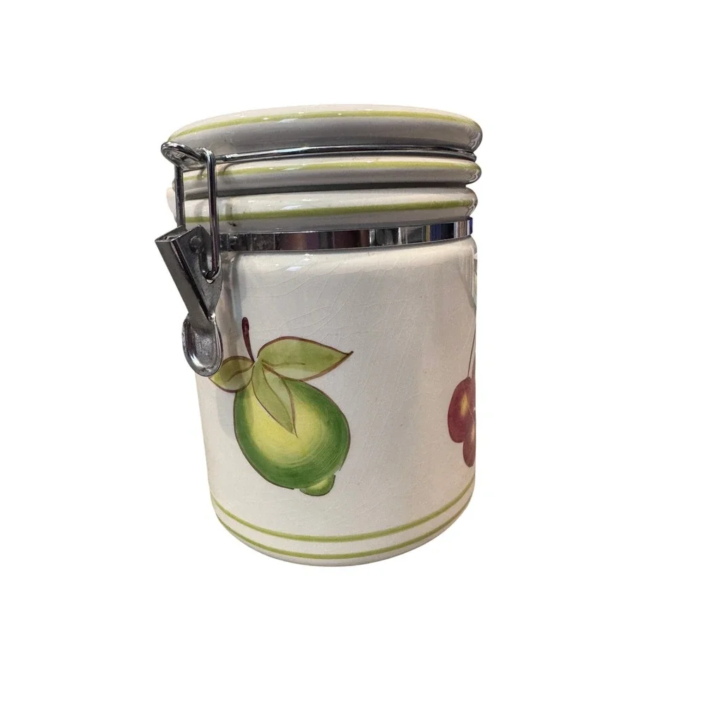 Studio Nova Canister Set White Orchard Delight Fruit Ceramic Laurie Gates 2pc